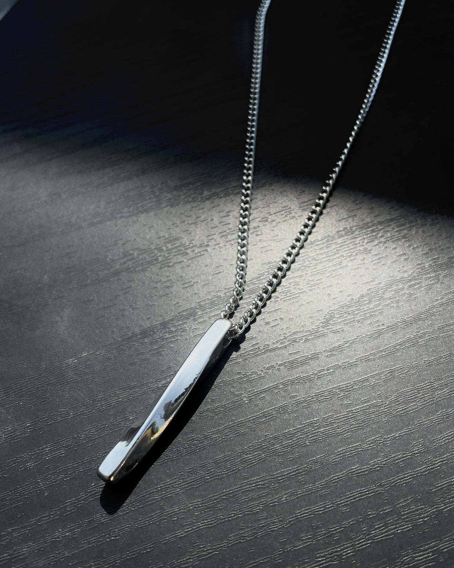 Silver Twisted Cuban Vertical Bar Stainless Steel Pendant