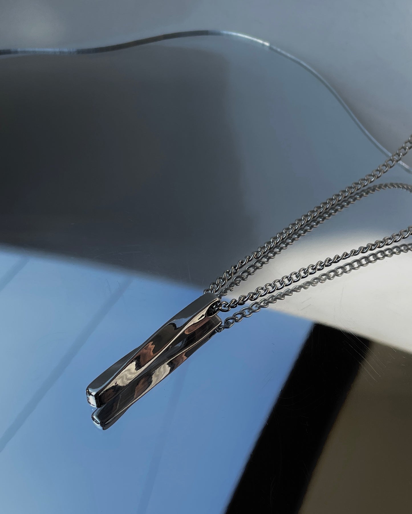 Silver Twisted Cuban Vertical Bar Stainless Steel Pendant