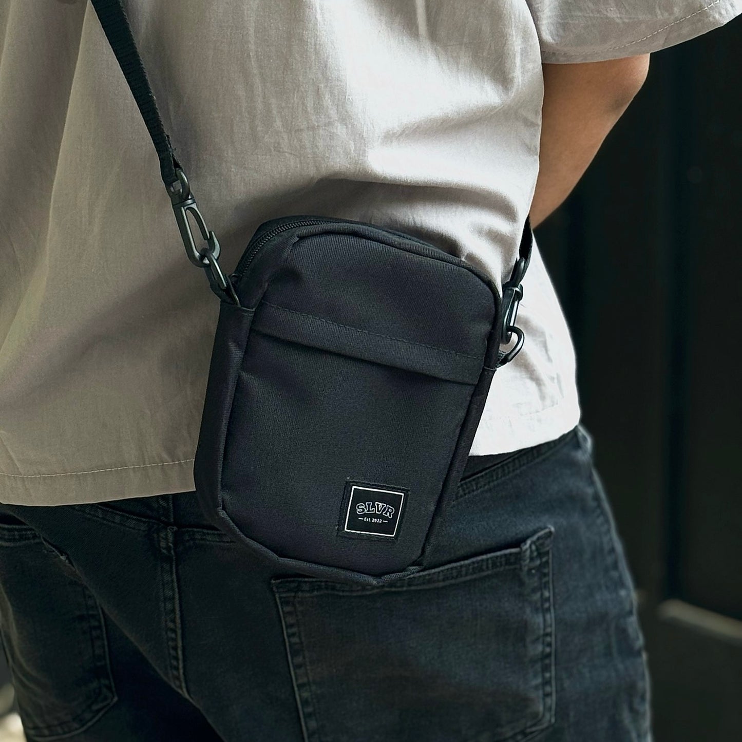 Black Quad Pocket Crossbody Bag