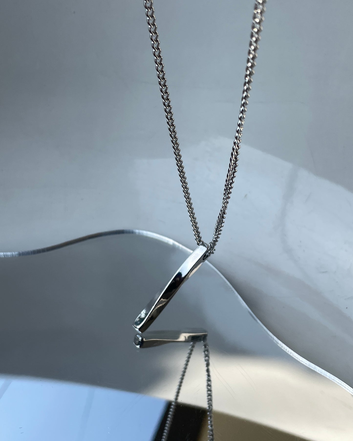 Silver Twisted Cuban Vertical Bar Stainless Steel Pendant