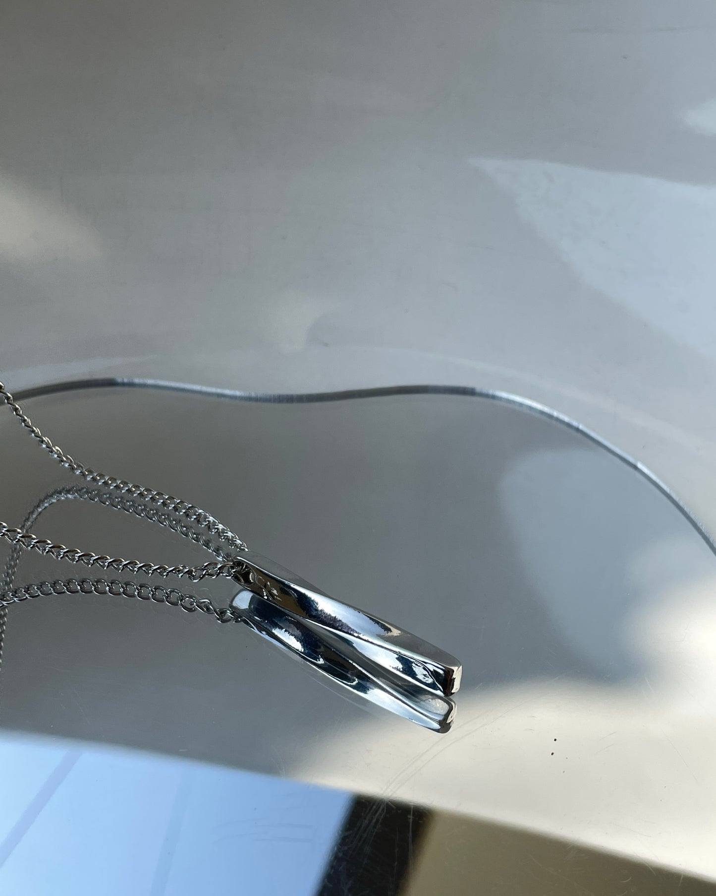 Silver Twisted Cuban Vertical Bar Stainless Steel Pendant