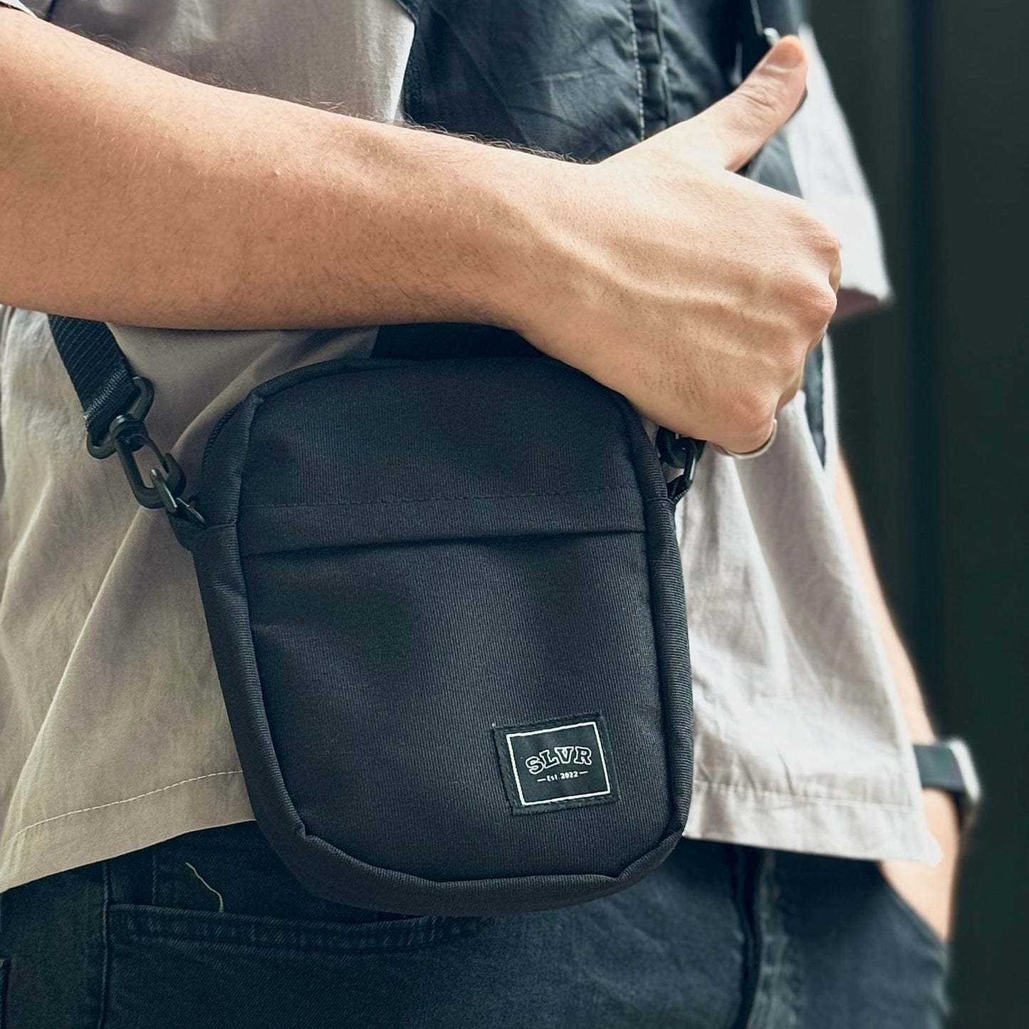 Black Quad Pocket Crossbody Bag