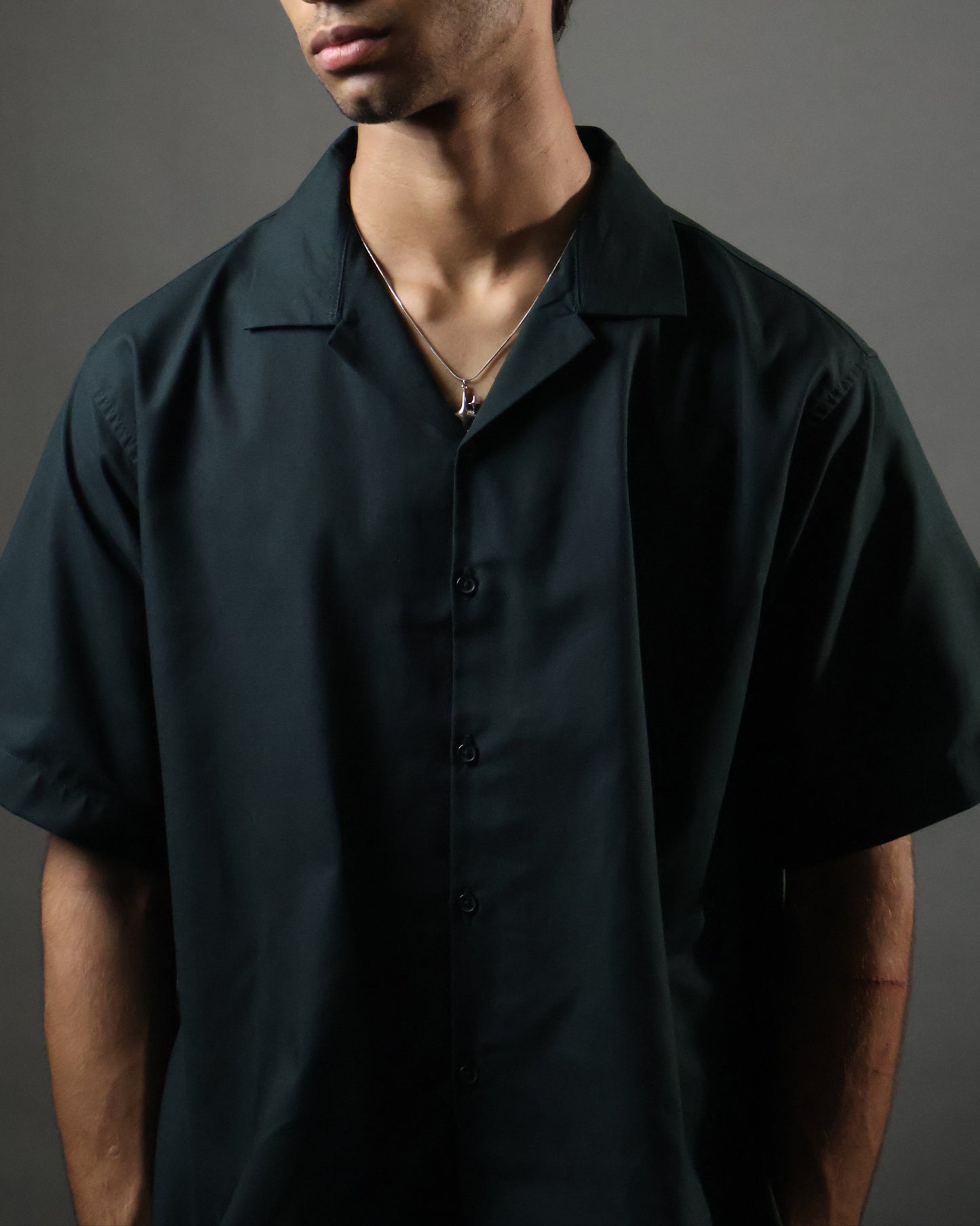 Olive Camp Collar Cropped Shirt