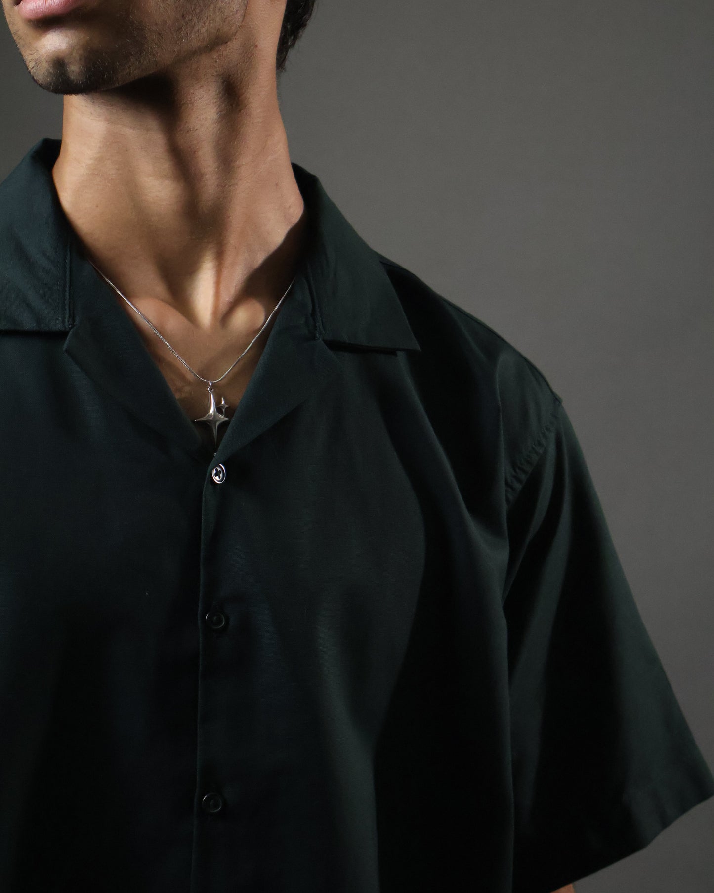 Olive Camp Collar Cropped Shirt
