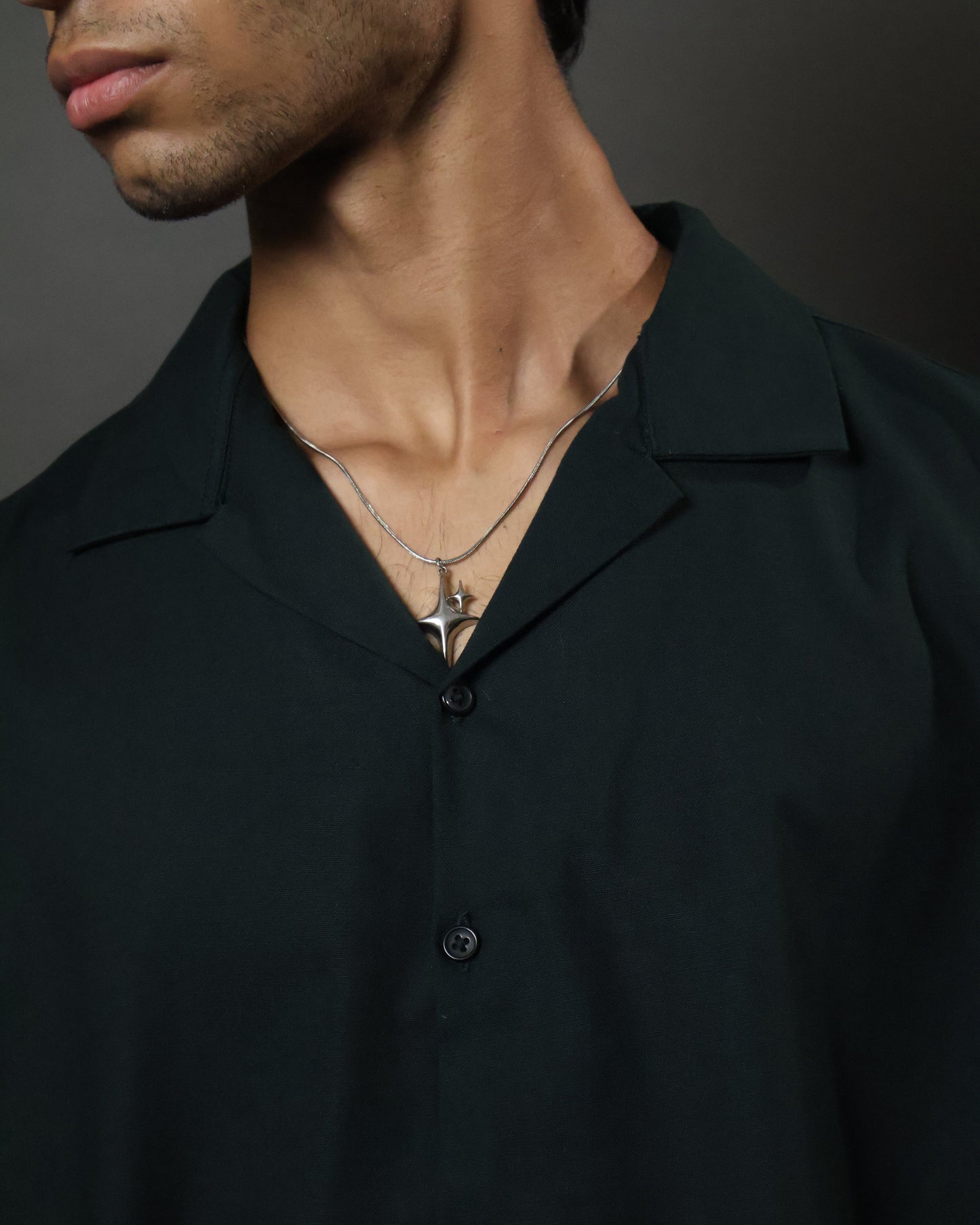 Olive Camp Collar Cropped Shirt