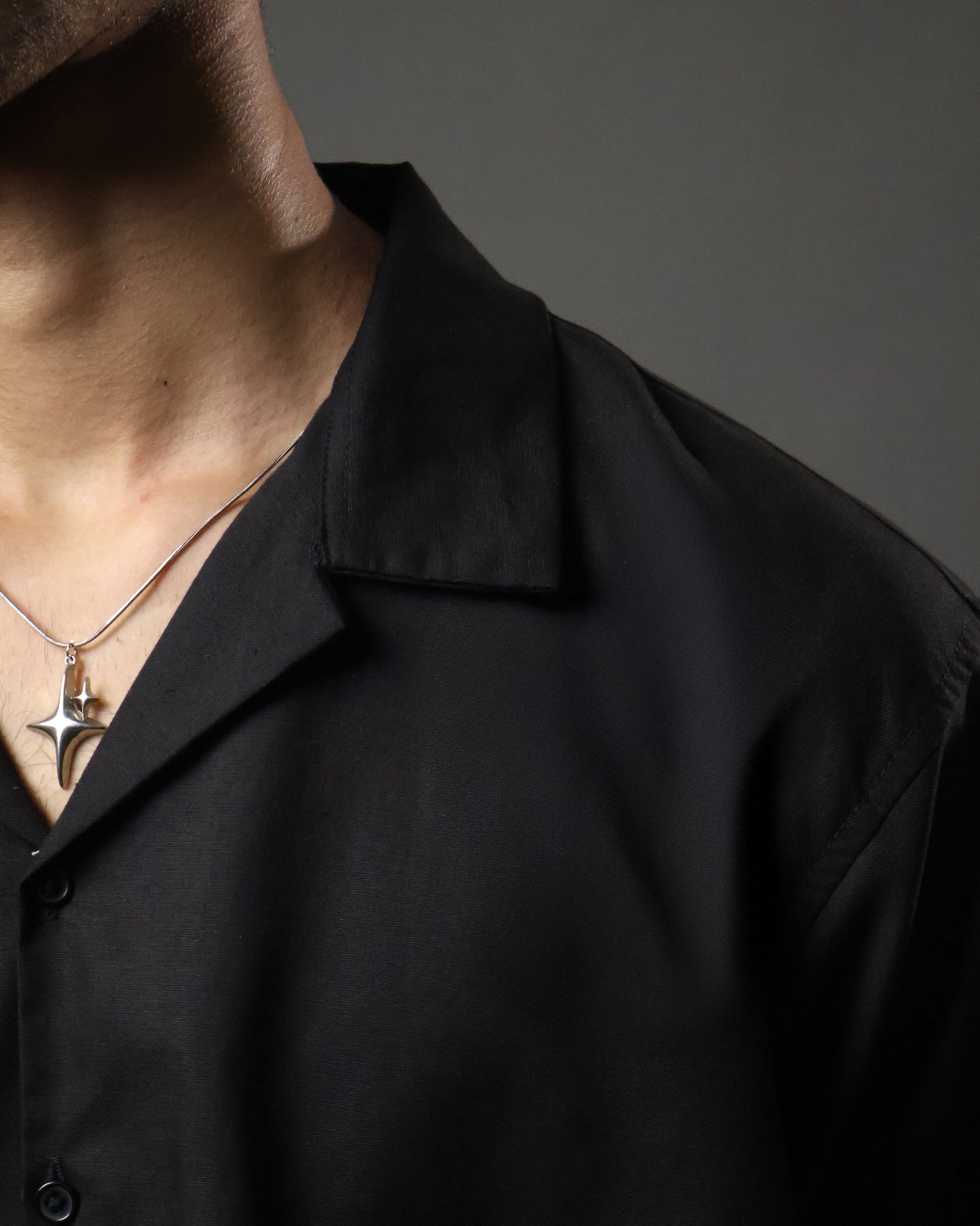 Black Camp Collar Cropped Shirt