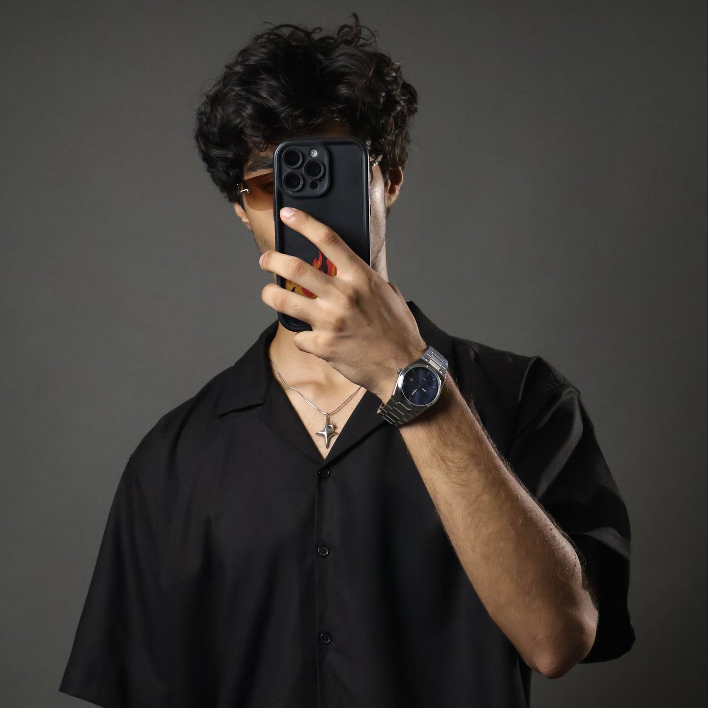 Black Camp Collar Cropped Shirt