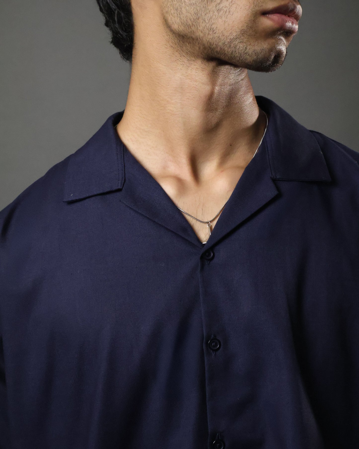 Navy Camp Collar Cropped Shirt