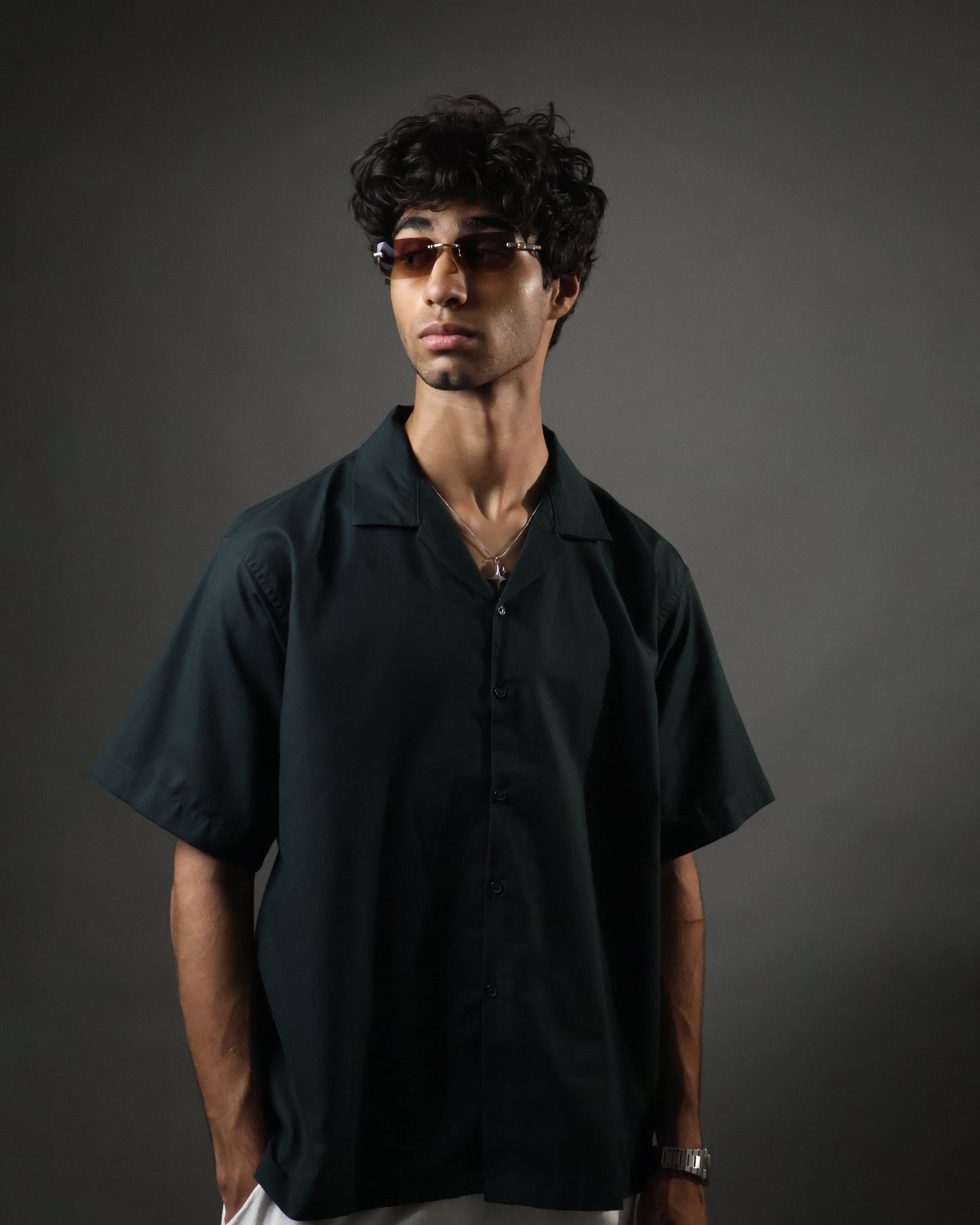 Olive Camp Collar Cropped Shirt