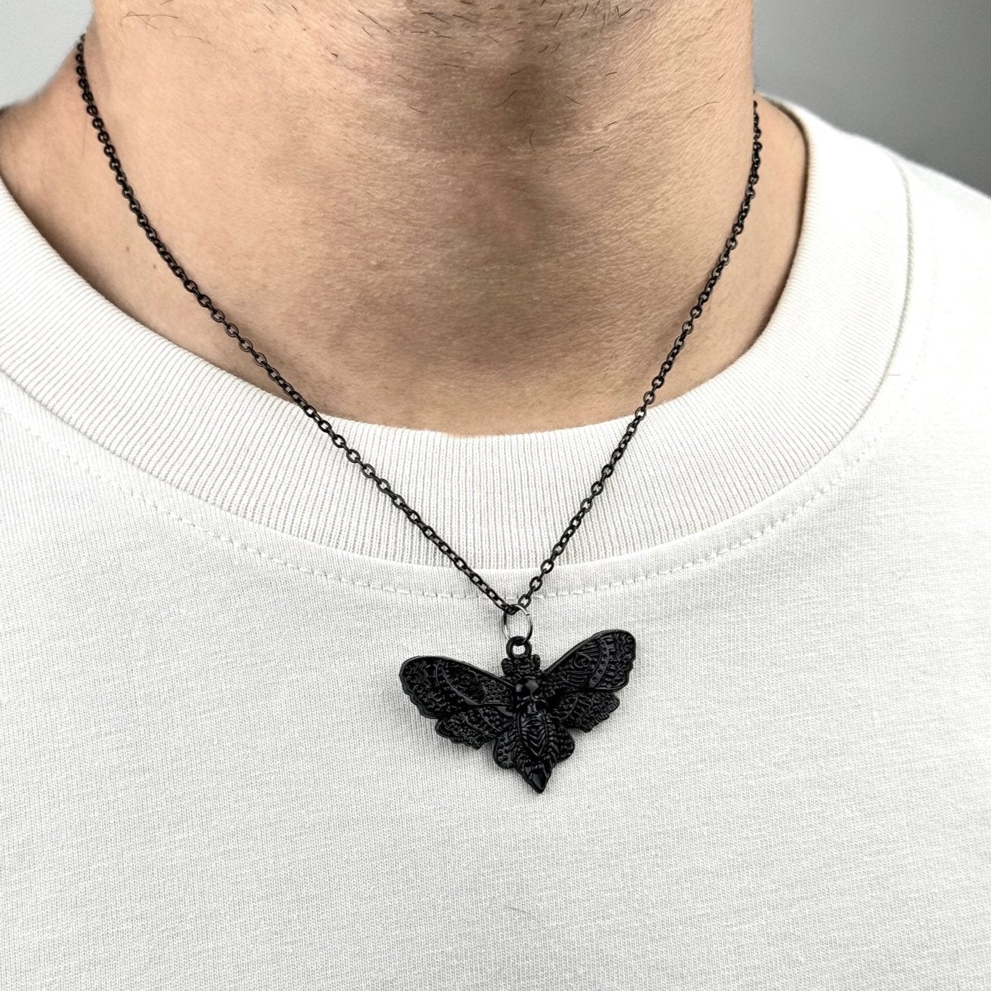 Black Moth Pendant Necklace