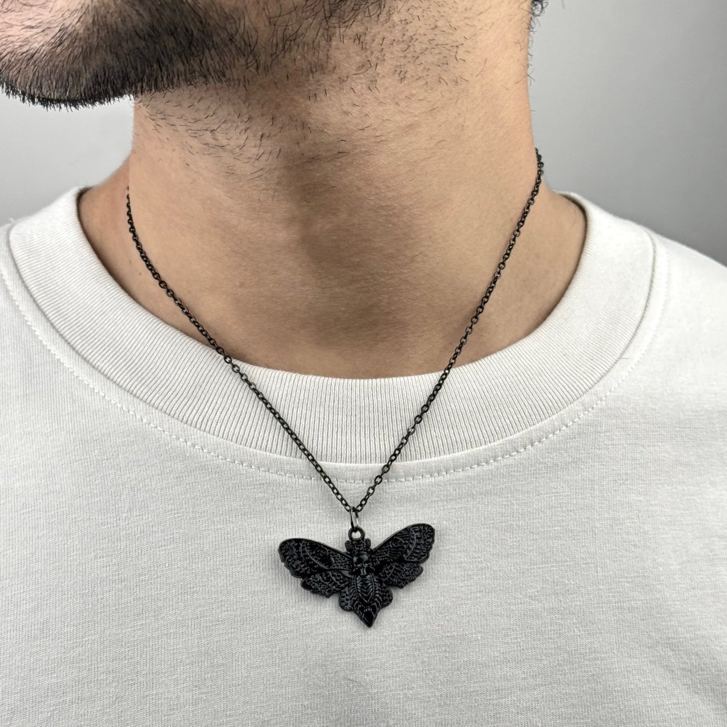 Black Moth Pendant Necklace