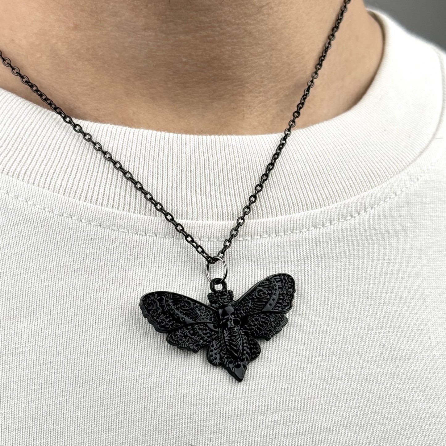 Black Moth Pendant Necklace