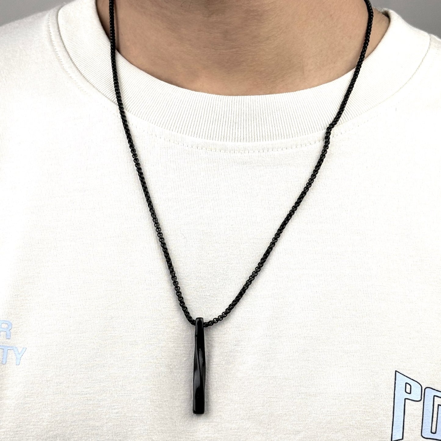 Black Twisted Cuban Vertical Bar Stainless Steel Pendant