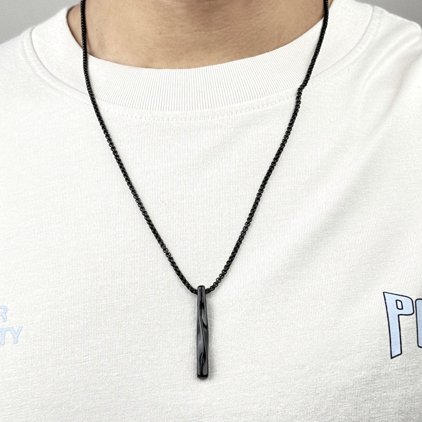 Black Twisted Cuban Vertical Bar Stainless Steel Pendant