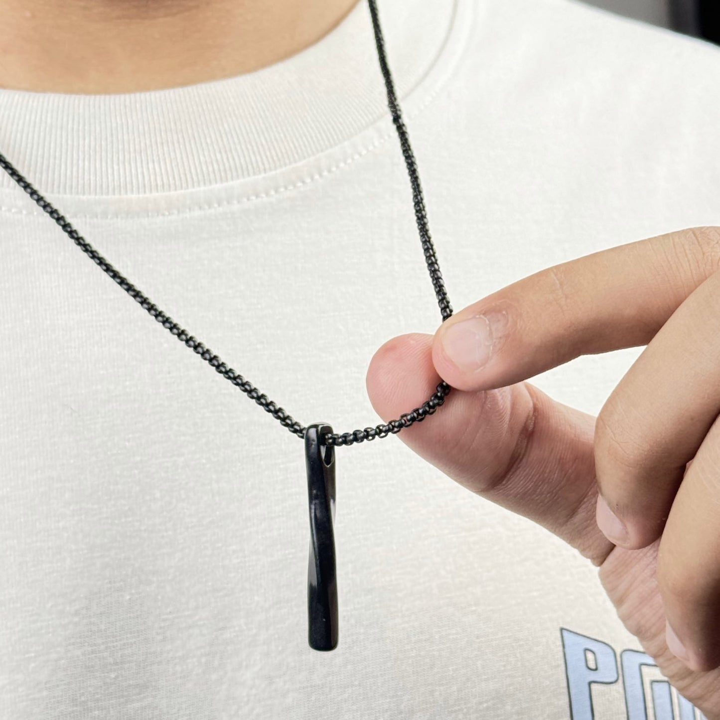 Black Twisted Cuban Vertical Bar Stainless Steel Pendant