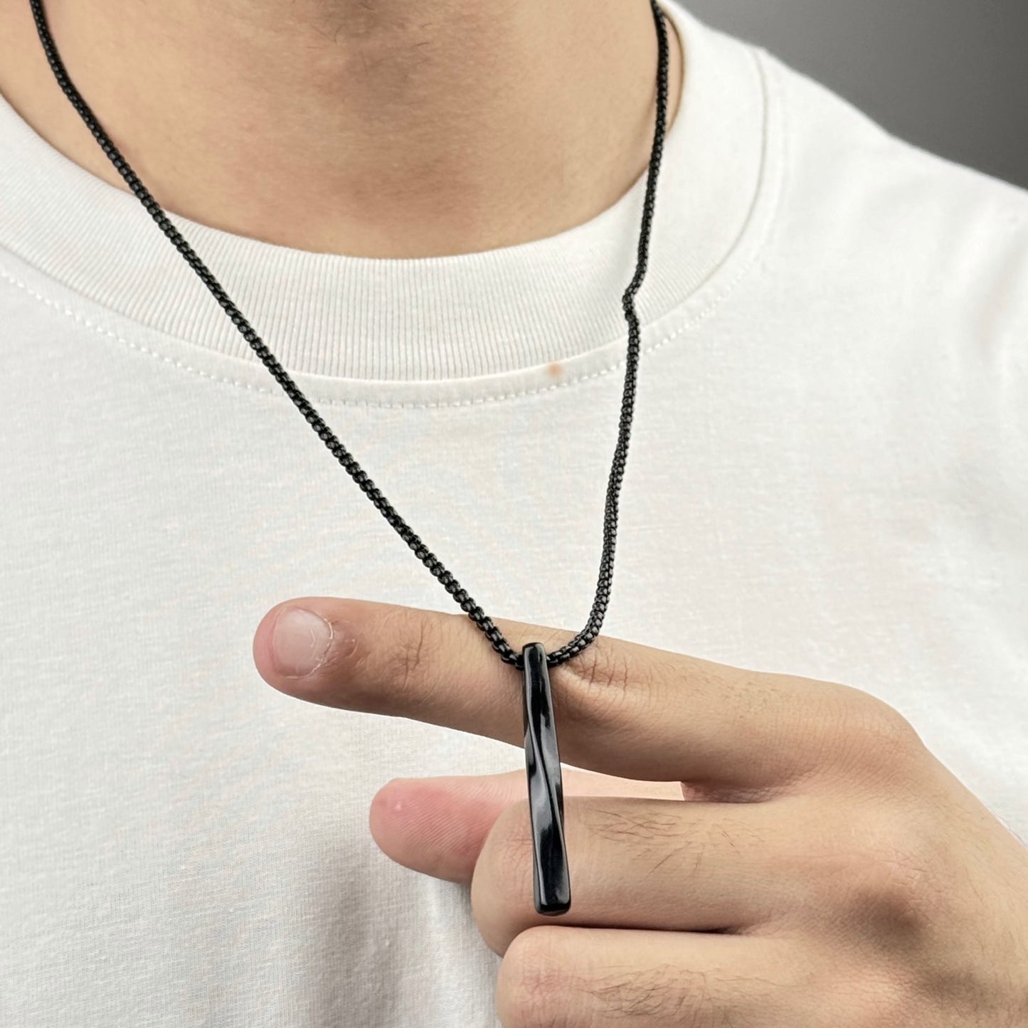 Black Twisted Cuban Vertical Bar Stainless Steel Pendant