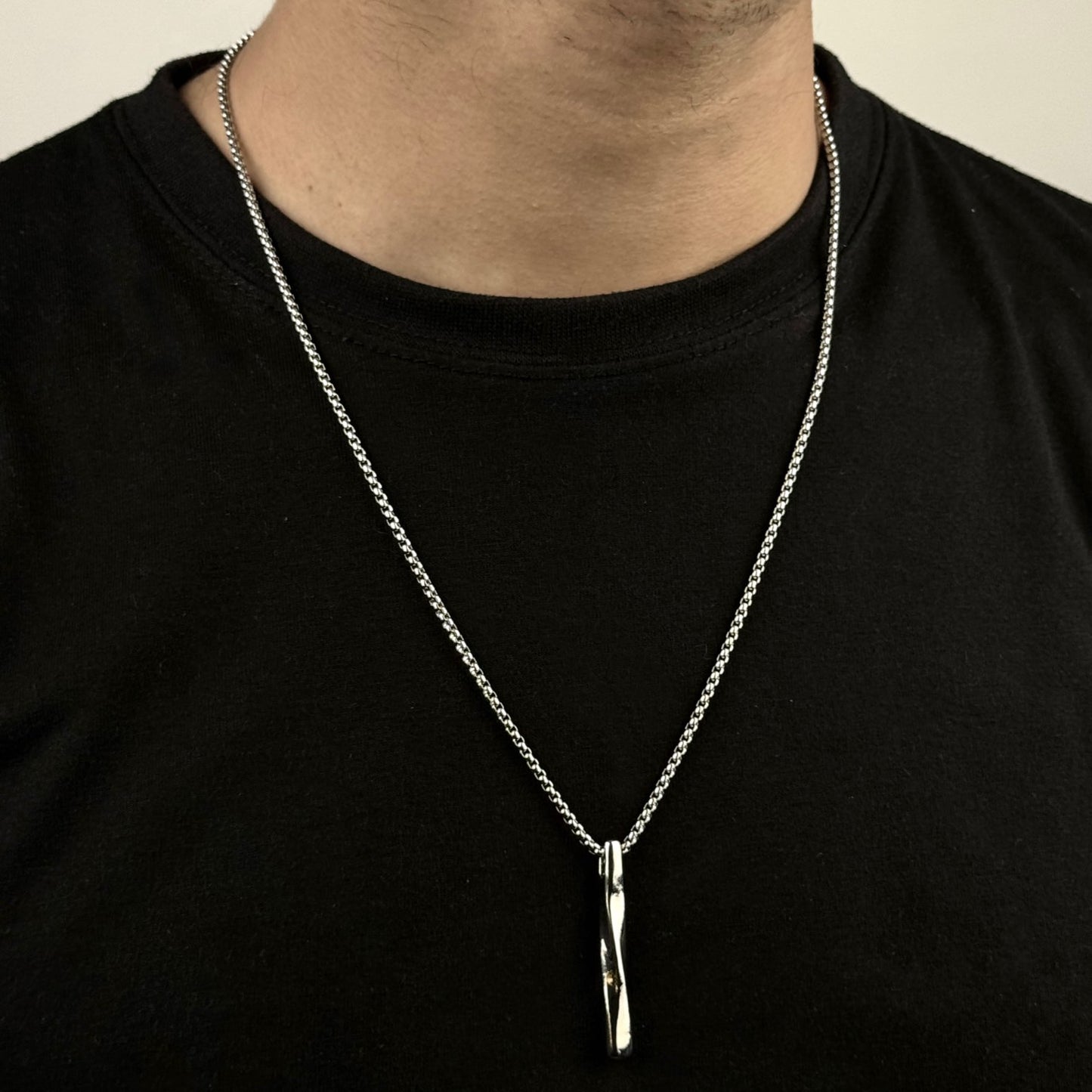 Silver Twisted Cuban Vertical Bar Stainless Steel Pendant
