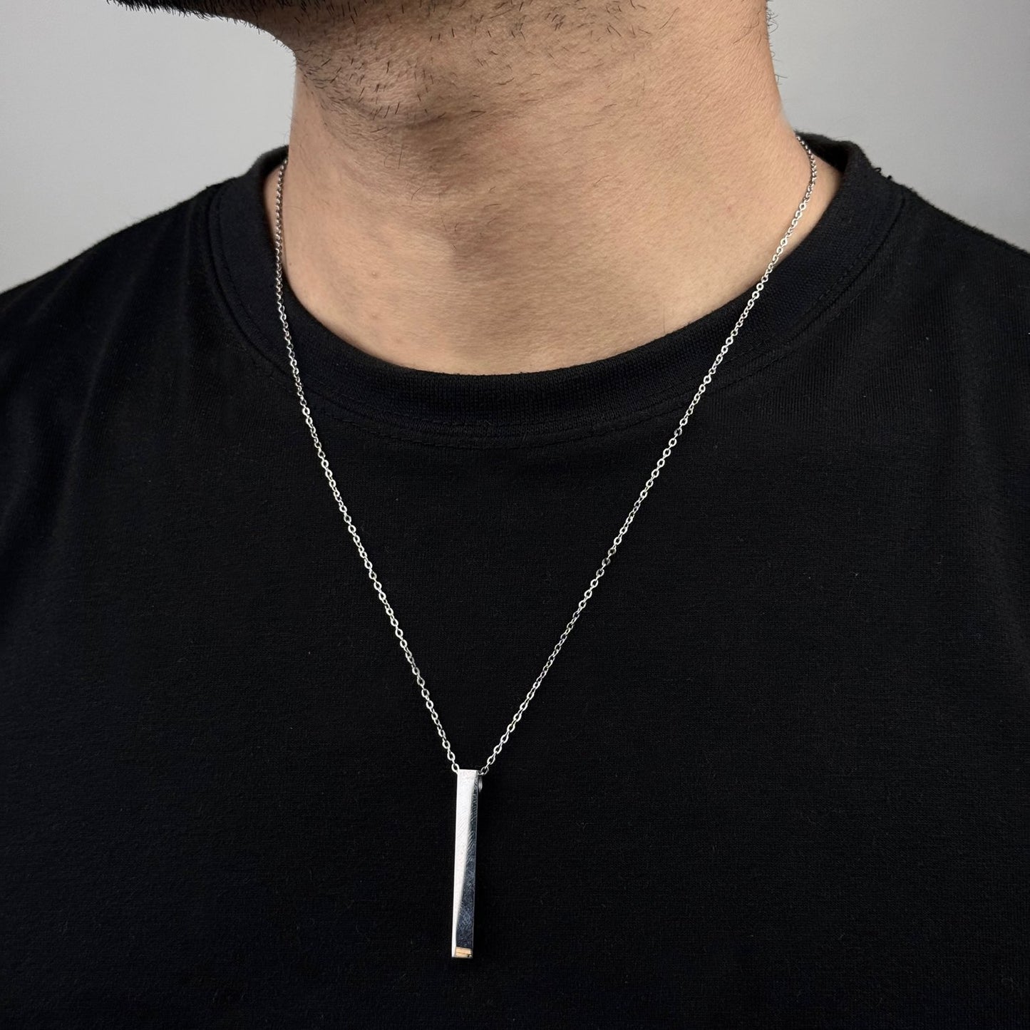 Cuban Vertical Bar Stainless Steel Necklace