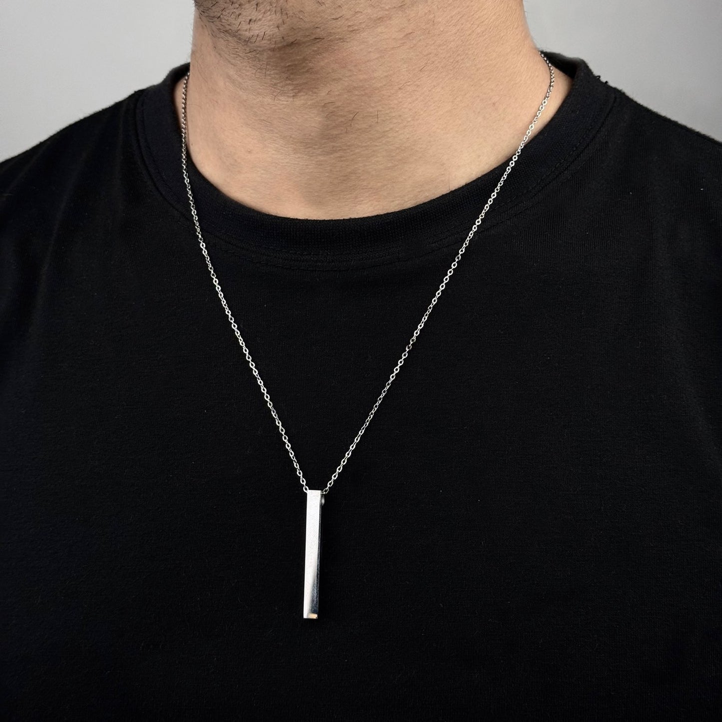 Cuban Vertical Bar Stainless Steel Necklace
