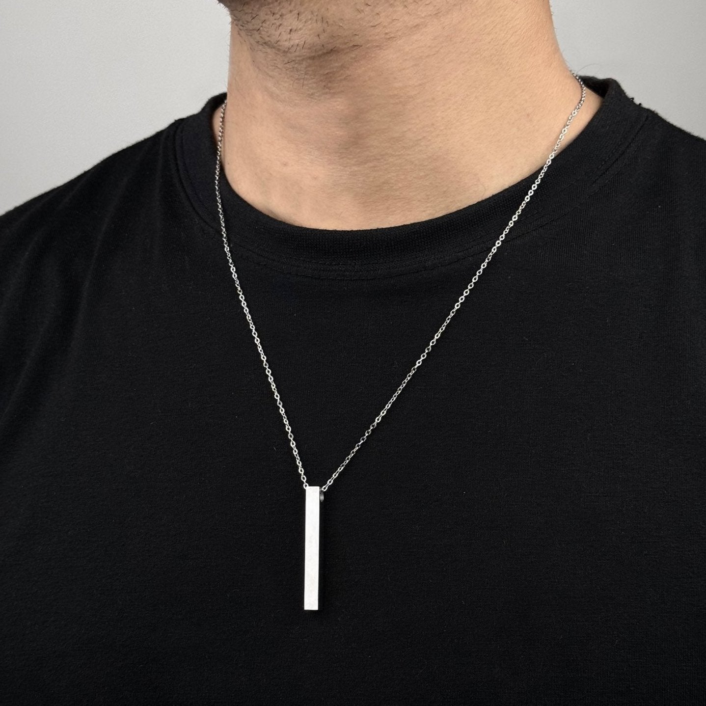 Cuban Vertical Bar Stainless Steel Necklace