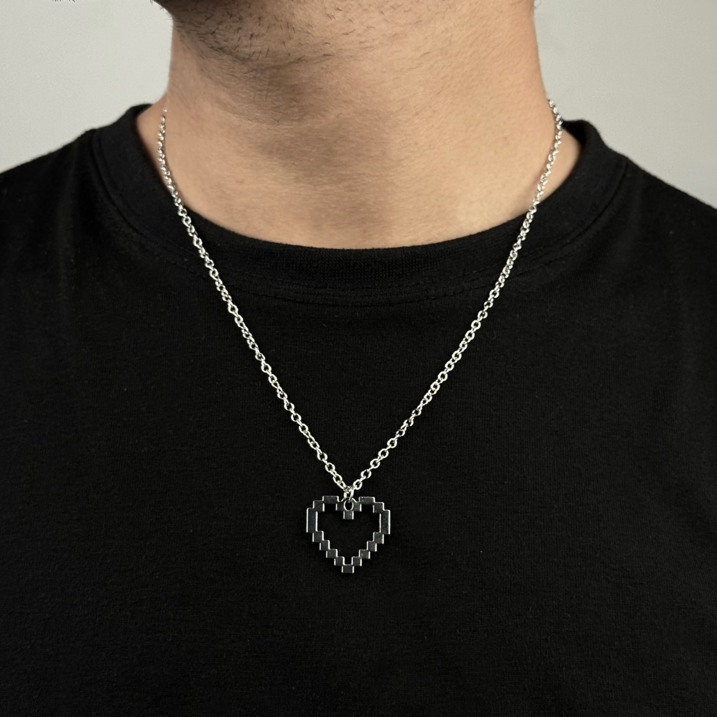 Pixel Heart Stainless Steel Necklace
