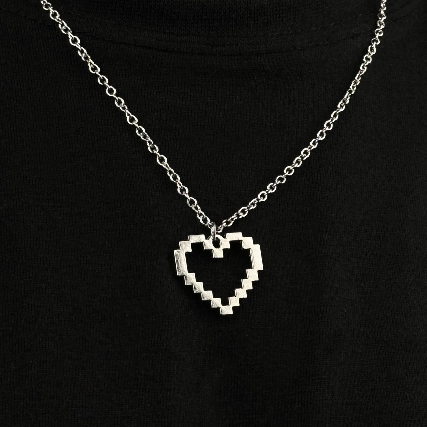 Pixel Heart Stainless Steel Necklace