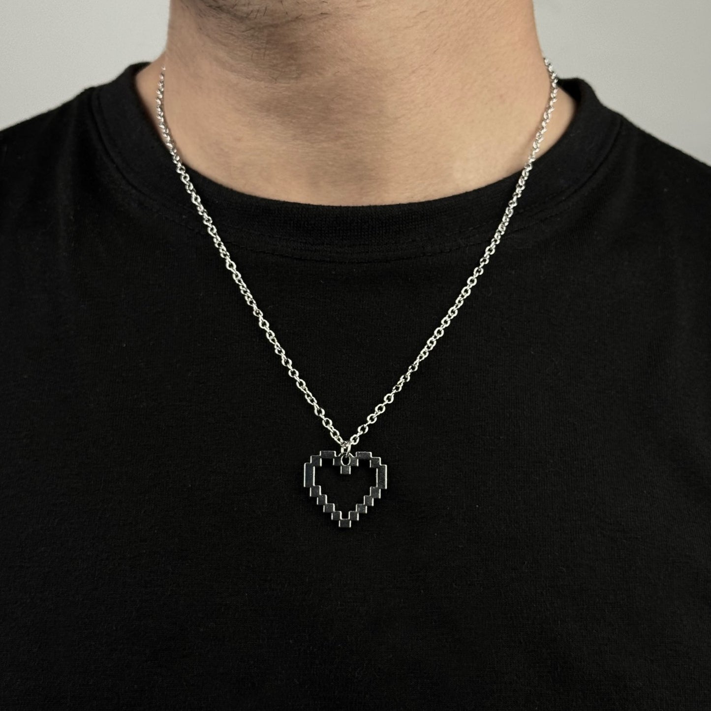 Pixel Heart Stainless Steel Necklace