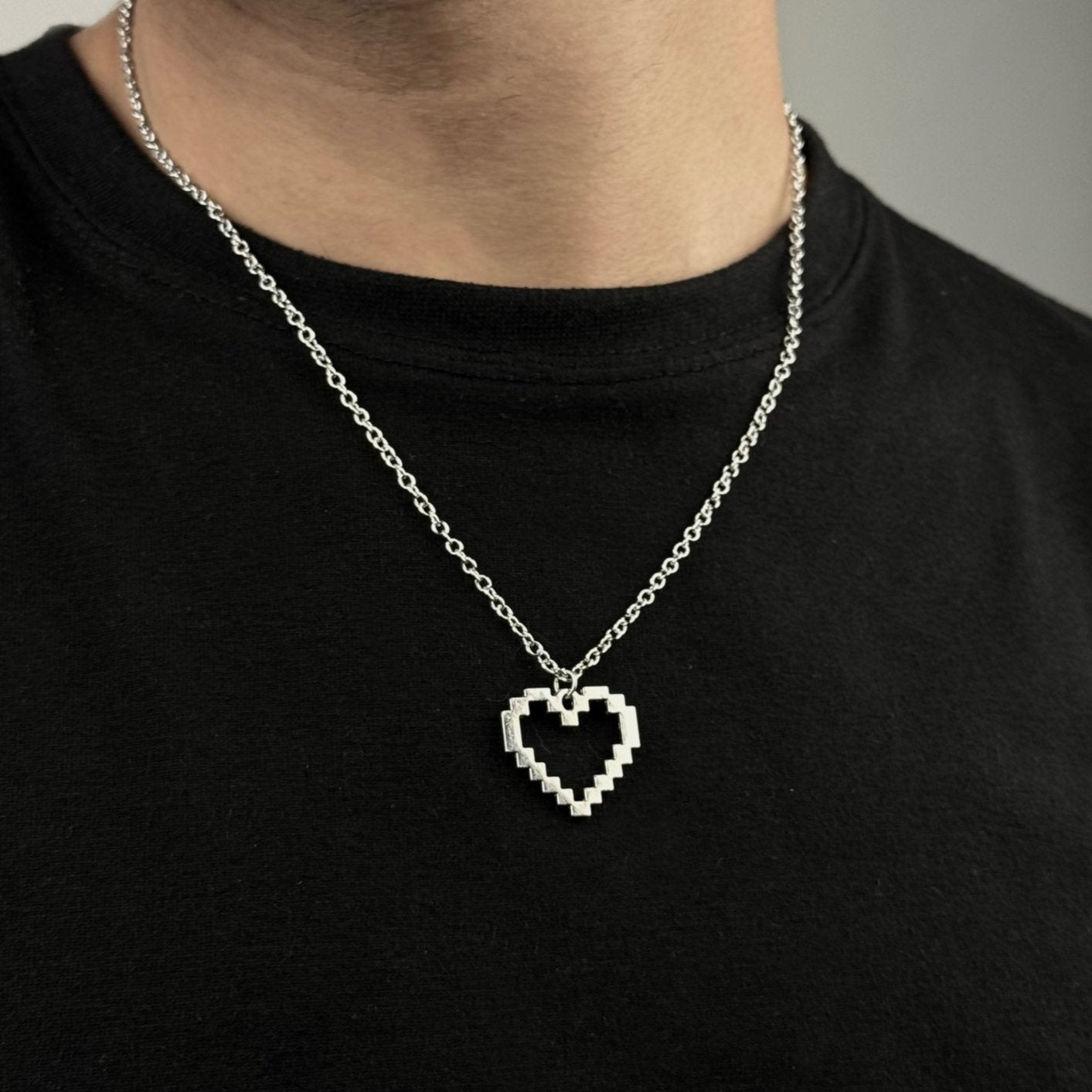 Pixel Heart Stainless Steel Necklace