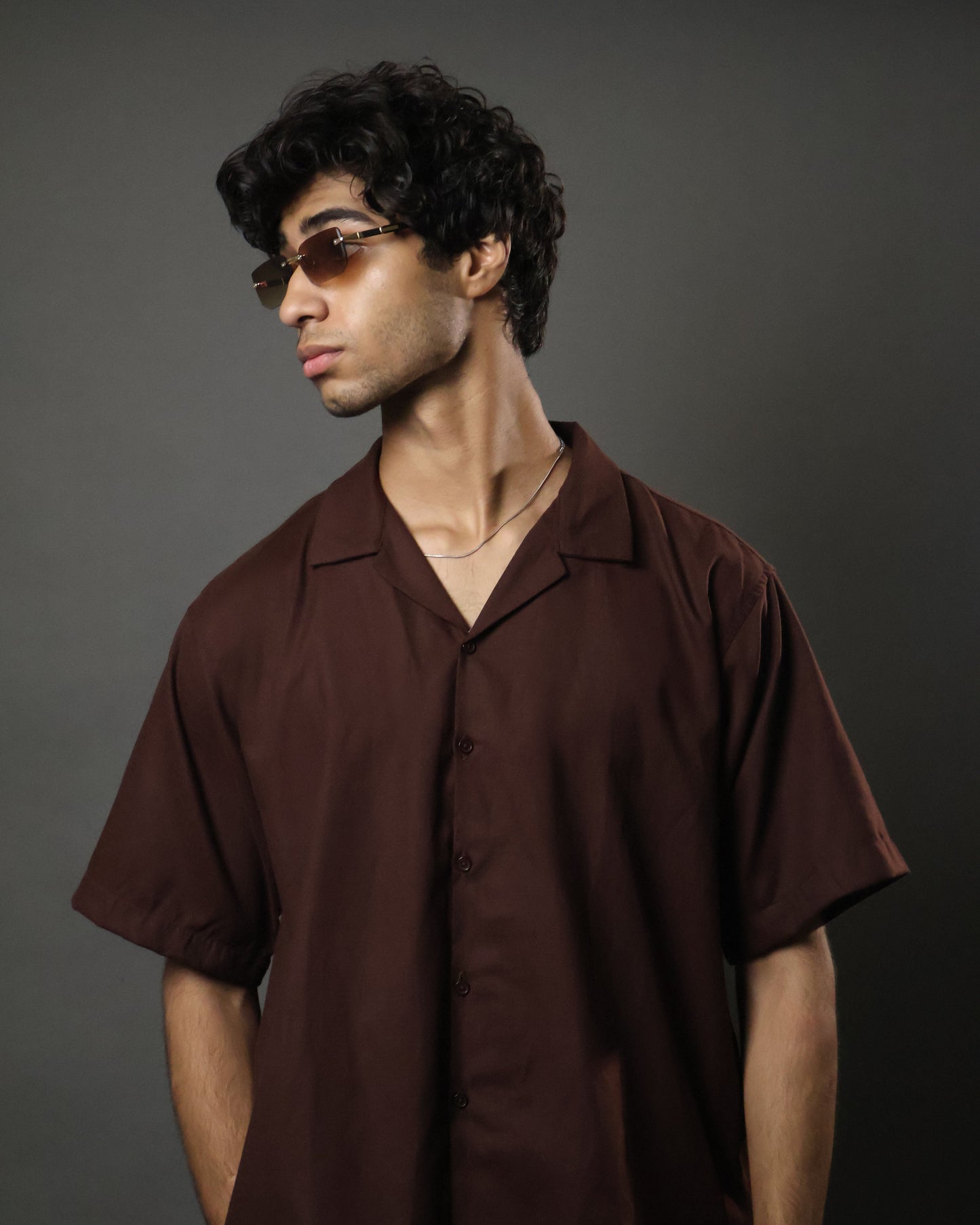 Brown Camp Collar Cropped Shirt