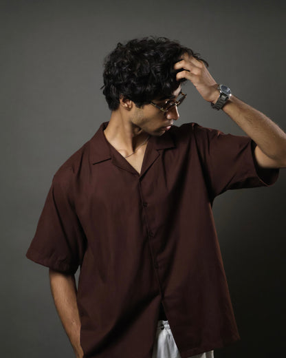 Brown Camp Collar Cropped Shirt