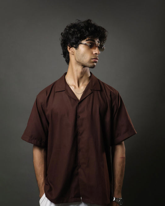 Brown Camp Collar Cropped Shirt