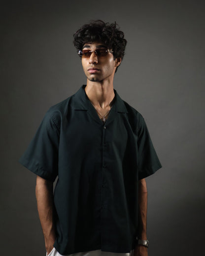 Olive Camp Collar Cropped Shirt