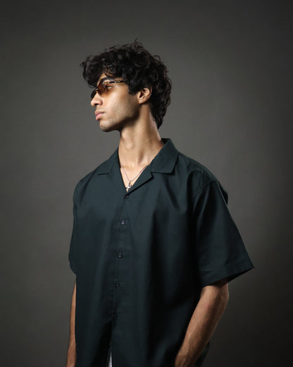 Olive Camp Collar Cropped Shirt
