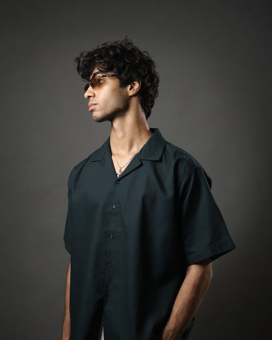 Olive Camp Collar Cropped Shirt